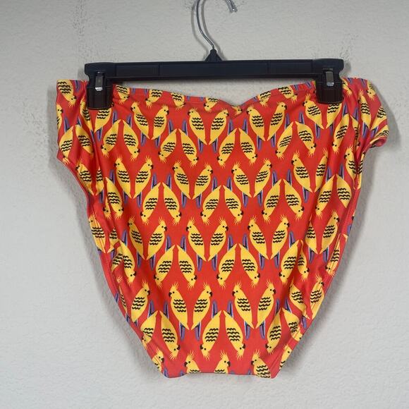 ModCloth XL Franky High Waisted Bikini Bottom Swimwear Orange Yellow Birds Print - Picture 3 of 9